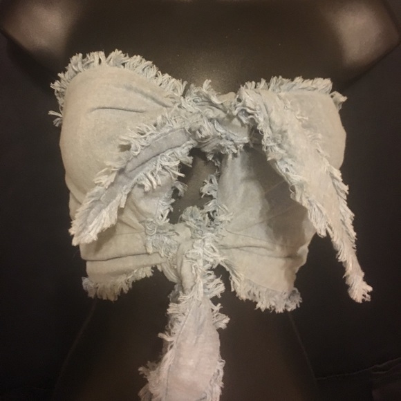 Denim Tie Front Crop Top/Tube Top - Picture 4 of 4